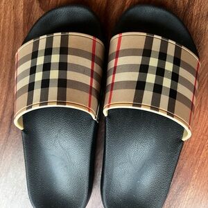 Burberry Black and Beige Check Sandals